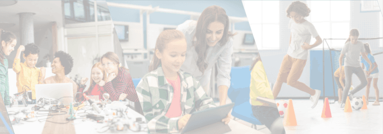 A background image of children playing and having fun